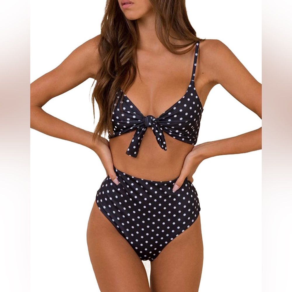 NWOT Medium BLOOMING JELLY Black/White Polka Dot Bikini